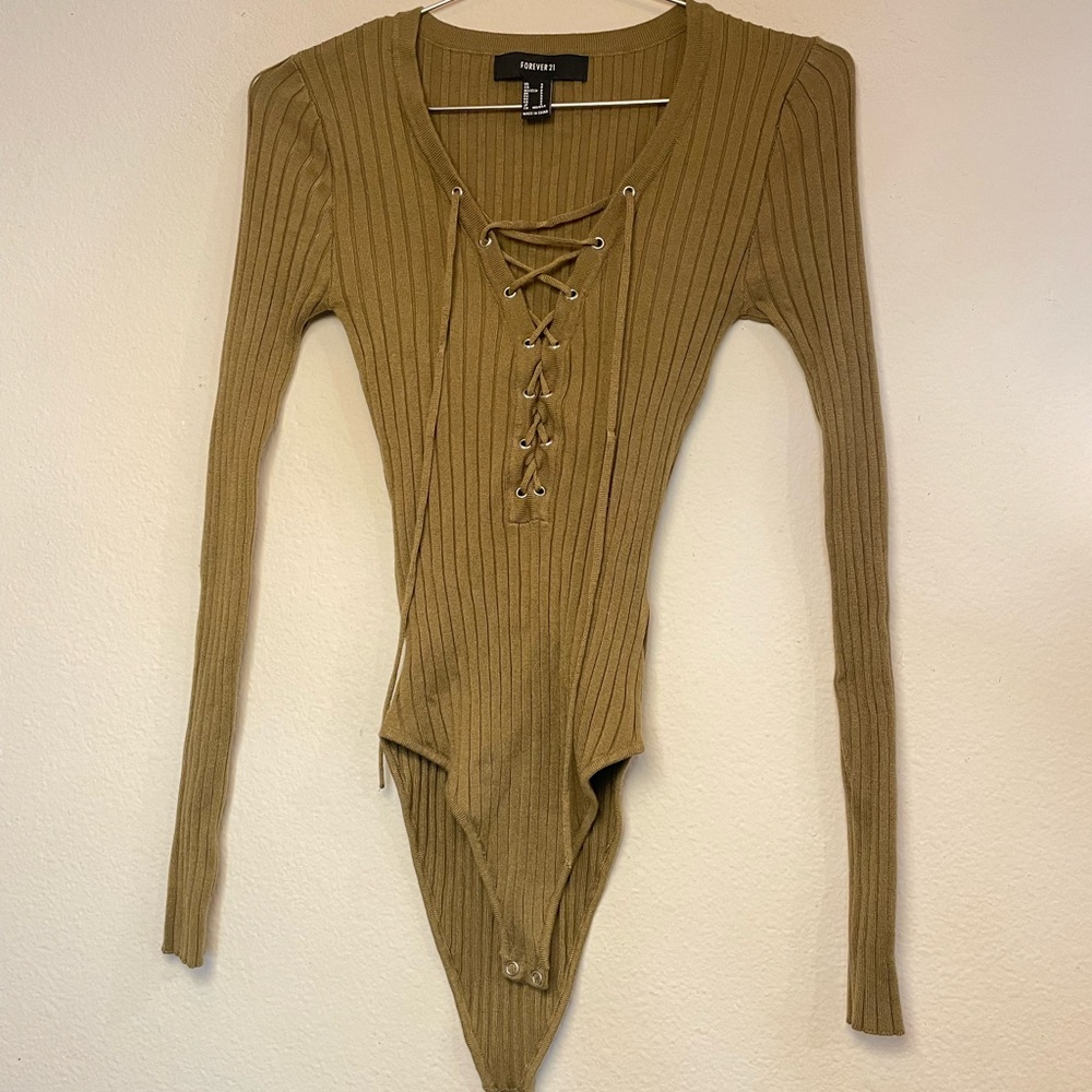 Forever 21 Green Lace Up Body Suit